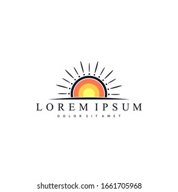 sunrise or sunset - hotel, travel, vacation business logo template vector illustration. sunny holiday yellow sunbeam element.