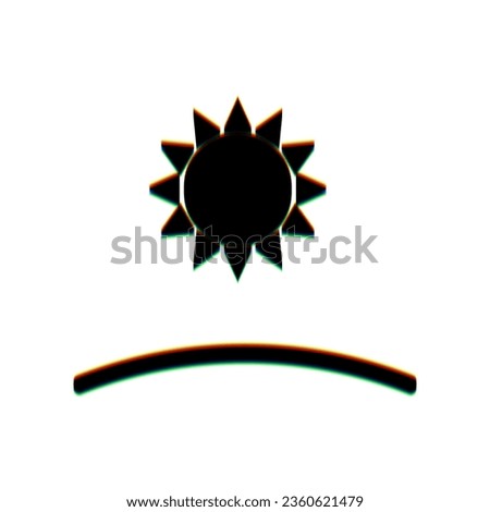Sunrise and sunset icon. Black Icon with vertical effect of color edge aberration at white background. Illustration.