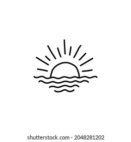 sunrise or sunset icon in flat black line style, isolated on white background 