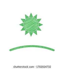 Sunrise and sunset icon. Green scribble Icon with solid contour on white background. Illustration.