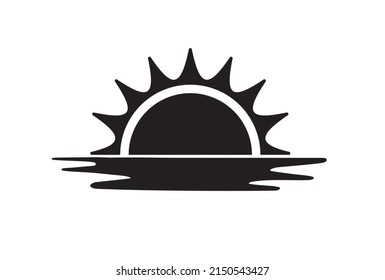 Sunrise or sunset icon on white background. Sea waves. Vector illustration