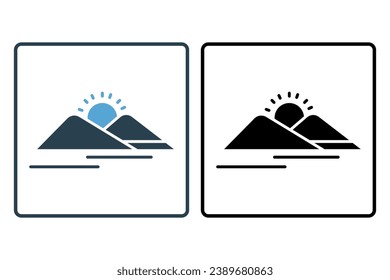 sunrise or sunset icon. icon related to nature, calming, meditation. solid icon style. simple vector design editable