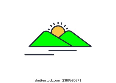 sunrise or sunset icon. icon related to nature, calming, meditation. flat line icon style. simple vector design editable