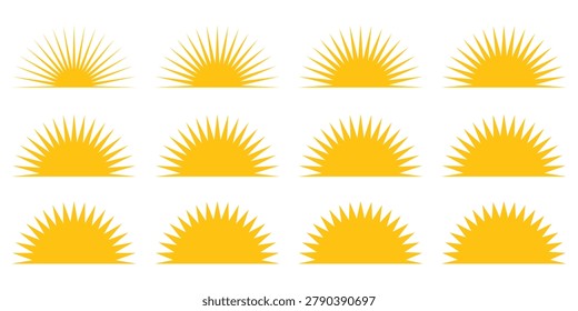 Sunrise sunset icon set. Rising and setting sun sign or symbols collection vector illustration.