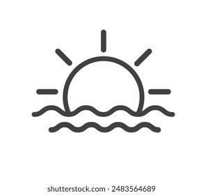 Sunrise and sunset icon. Sun over sea or ocean icon. Solar icon. Summer sea trave concept. Vector illustration