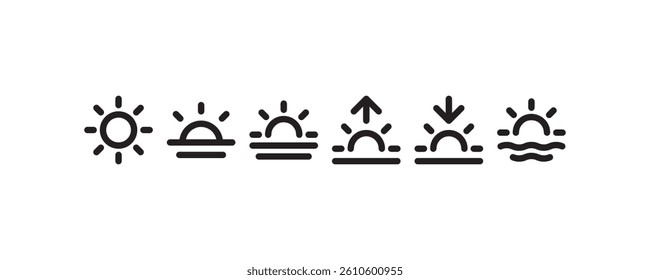 Sunrise and sunset icon variations in a row Vector