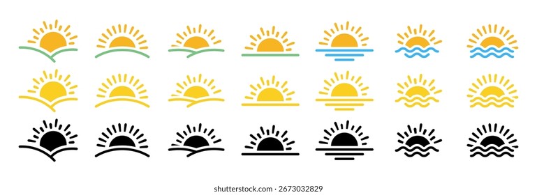 Conjunto de iconos de salida y puesta del sol
