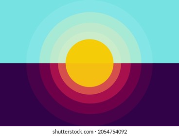 sunrise and sunset illustration, sunrise with bright blue sky color and sunset with beautiful orange and purple blend sky, with conceptual design - Shutterstock ID 2054754092
