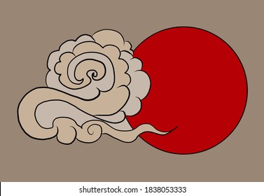 Sunrise or sunset illustration on background.Japanese clouds vector.