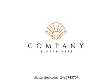 sunrise sunset inside pearl shell with elegant line art template vector logo design