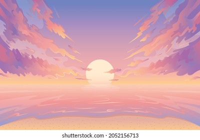 Sunrise Or Sunset Into Water Background, Natural Scenery And Environment View