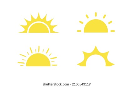 Sunrise or sunset isolated on white background. Yellow sunrise over horison. Vector illustration