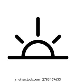 Sunrise or sunset line art icon with isolated minimalist daylight environment
