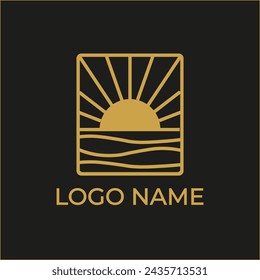 sunrise, sunset, line vintage logo design vector
