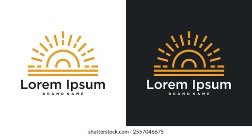 Sunrise or sunset logo design with linear style. Premium Vector