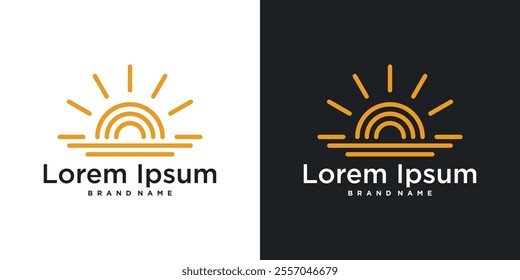 Sunrise or sunset logo design with linear style. Premium Vector