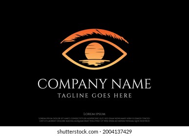 Sunrise Sunset Moon Eye Lens Beach Logo Design Vector