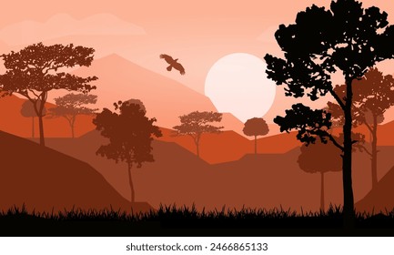 Amanecer o atardecer paisaje de bosque de montaña