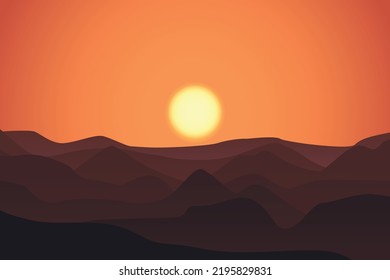 Amanecer o puesta de sol en las montañas en ilustración vectorial