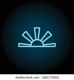 Sunrise or sunset neon icon. Simple thin line, outline vector of Weather icons for UI and UX, website or mobile application on dark blue gradient background
