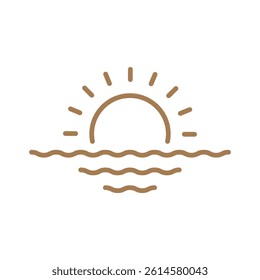Sunrise or sunset on sea icon isolated flat style vector illustration on white background.