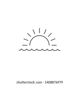 Sunrise or sunset over the sea linear minimal single flat icon. Sea and waves line vector icon. Vector illustration isolated on white background