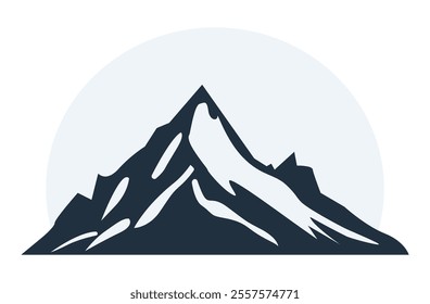 Sunrise or sunset, rocky mountains. Landscape with mountain peaks and hills, stone peaks, environment. Simple icon, minimalistic vector landscape.
