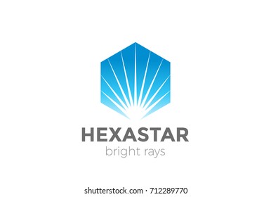 Sunrise Sunset Star in Hexagon Logo abstract design vector template.
Corporate Business Luxury Logotype Negative space style.