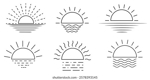 Sunrise or sunset.  sun icon set. sunshine and solar glow. sun and sunlight. Hot solar energy for tan. Vector sign. sun logo design templates. abstract design of sunrise or sunset. 