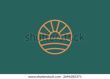 Sunrise Symbol Linear Circle Logo Badge Nature and Farm Brand Minimalist