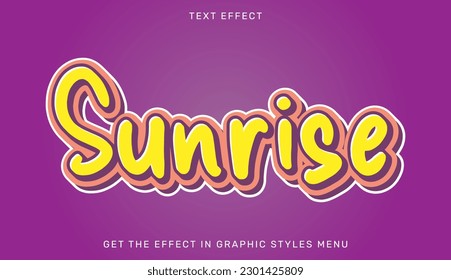 Sunrise text effect template in 3d style. Suitable for brand or business logos