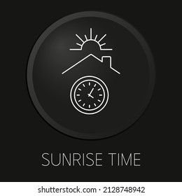 Icono de la línea del vector de tiempo de salida del sol en el botón 3D aislado en el fondo negro. Vector Premium.