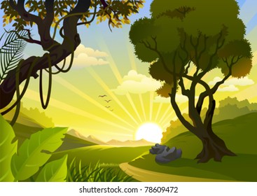 Sunrise In Tropical Countryside