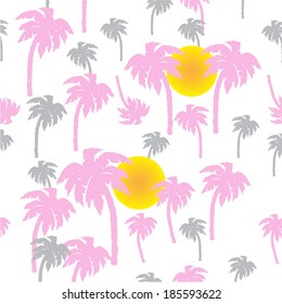 Sunrise with Tropical palm trees pattern illustration