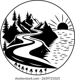 sunrise t-shirt logo vector illustration black and white