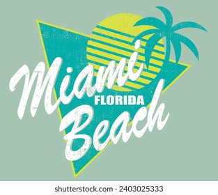 Sunrise  t-shirt prints and other uses. Miami beach 80s print. Summer vintage graphic print design. Beach vibes  print design. Hand sketch beach vector design.