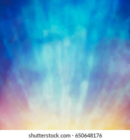 Sunrise vector abstract background. Artistic watercolor backdrop with painting texture