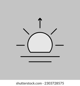 Sunrise vector grayscale icon. Meteorology sign. Graph symbol for travel, tourism and weather web site and apps design, logo, app, UI