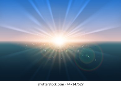 Sunrise vector. Sky and sun blur glow background
