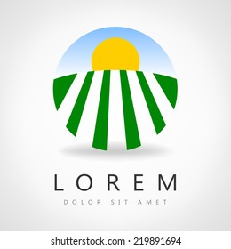 sunrise vector, sun icon on field 