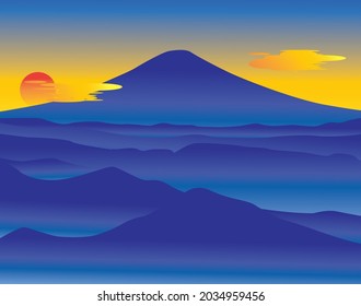 sunrise view on the blue mountain. vector eps 10