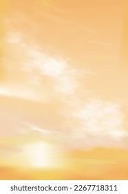 Sunrise with Yellow Sky and Cloud with bright light in Morning,Sunset Sky on Springtime,Vector Vertical Golden hour with Orange Sky in Evening Summer,Beautiful natural banner for all Season background