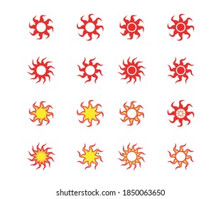 Sunrises icon collection vector isolated. colorful sunshine symbols.
