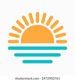 Amaneceres y atardeceres Símbolo del sol y las olas del océano. Ilustración vectorial.