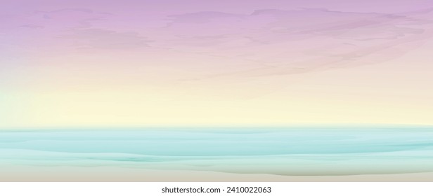 Sunrise,sea, waves.Vector background in soft pastel colours. Watercolor textured vector banner. 