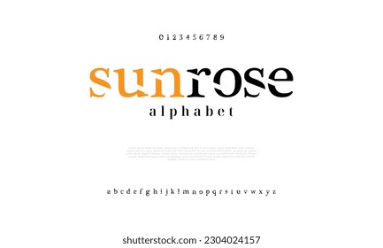 Sunrose abstract digital technology logo font alphabet. Minimal modern urban fonts for logo, brand etc. Typography typeface uppercase lowercase and number. vector illustration