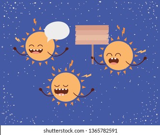 suns characters with speech bubble and label earth day celebration