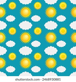 Suns And Clouds Seamless Vector Pattern Design