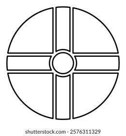 Sun's cross Solar cult Southeast ceremonial complex symbol ball contour outline line icon black color vector illustration image thin flat style