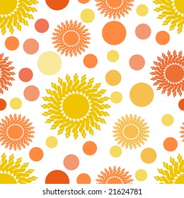 Suns and dots seamless background pattern in summer trend colors